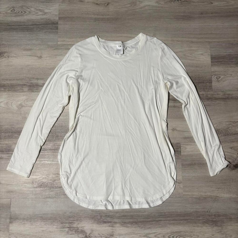 White Long Sleeve Rayon Top Lightweight Soft Casual Basic Blouse